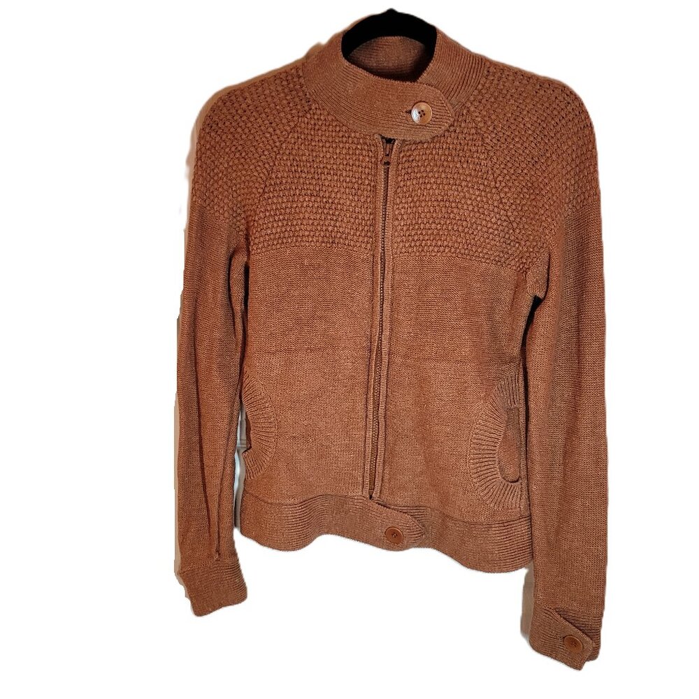 Of the Earth Women's Hemp/Wool Blend Cardigan Sweater Rust/Orange Medium